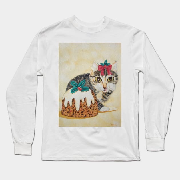 Cute gray kitten dressed for christmas Long Sleeve T-Shirt by pollywolly